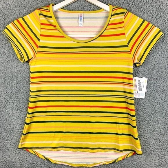 Lularoe Classic T Shirt Womens Small NEW Yellow Stripe Outdoor High Low Hem NWT - Picture 1 of 10